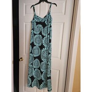 Ann Taylor Loft Navy Teal Blue Medallion Maxi Dress 8 Patterned Long